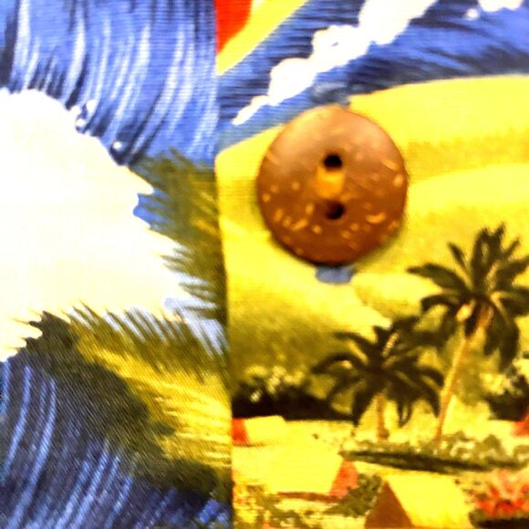 Vtg HILO HATTIE Made In USA Hawaiian Shirt Surfboards Palm Trees Men's Beachy L - Picture 4 of 7